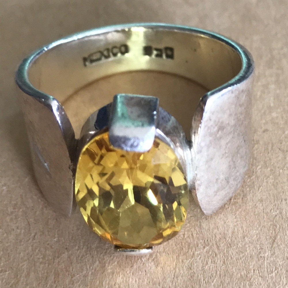 Substantial Modernist Citrine Sterling Silver Ring Made in Mexico
